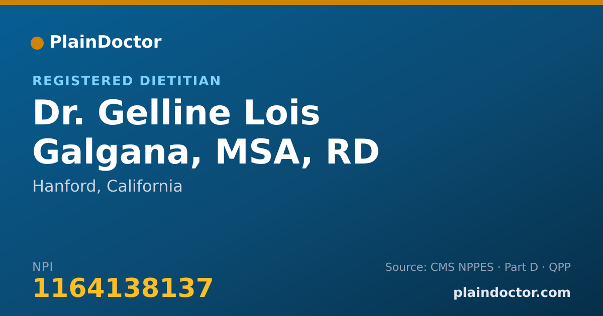 Shareable card for Gelline Lois Galgana, MSA, RD - Registered Dietitian, Hanford, CA