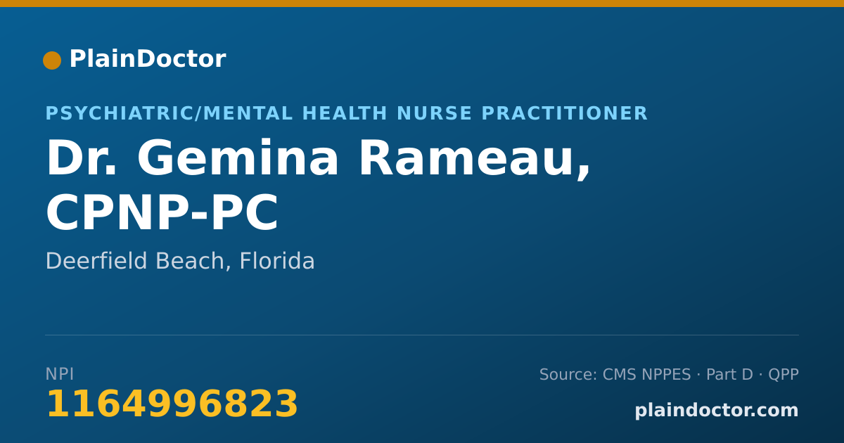 Shareable card for Gemina Rameau, CPNP-PC - Psychiatric/Mental Health Nurse Practitioner, Deerfield Beach, FL