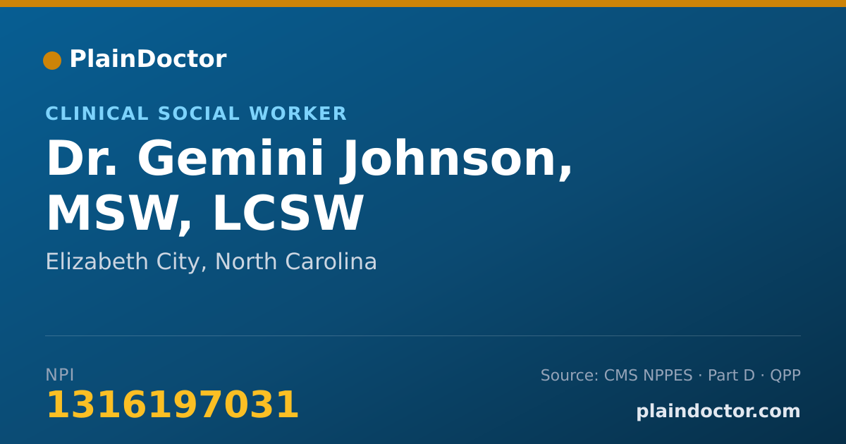 Shareable card for Gemini Johnson, MSW, LCSW - Clinical Social Worker, Elizabeth City, NC