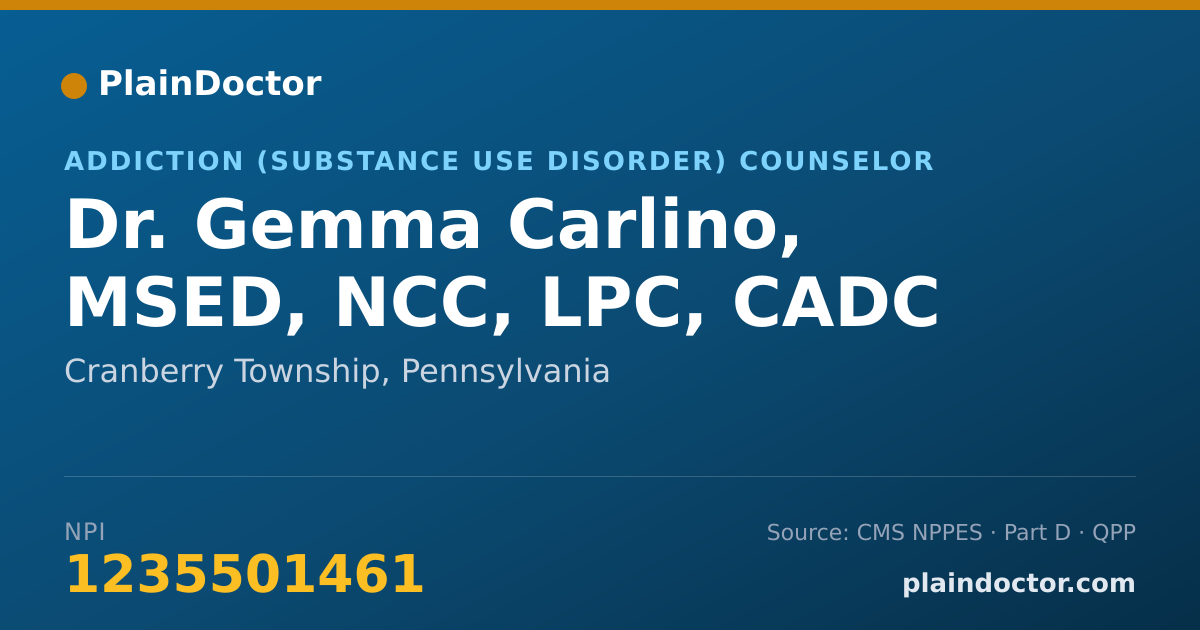 Shareable card for Gemma Carlino, MSED, NCC, LPC, CADC - Addiction (Substance Use Disorder) Counselor, Cranberry Township, PA