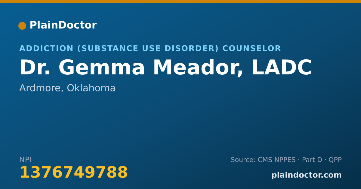 Shareable card for Gemma Meador, LADC - Addiction (Substance Use Disorder) Counselor, Ardmore, OK