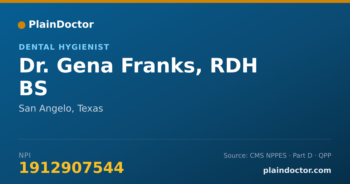 Shareable card for Gena Franks, RDH BS - Dental Hygienist, San Angelo, TX