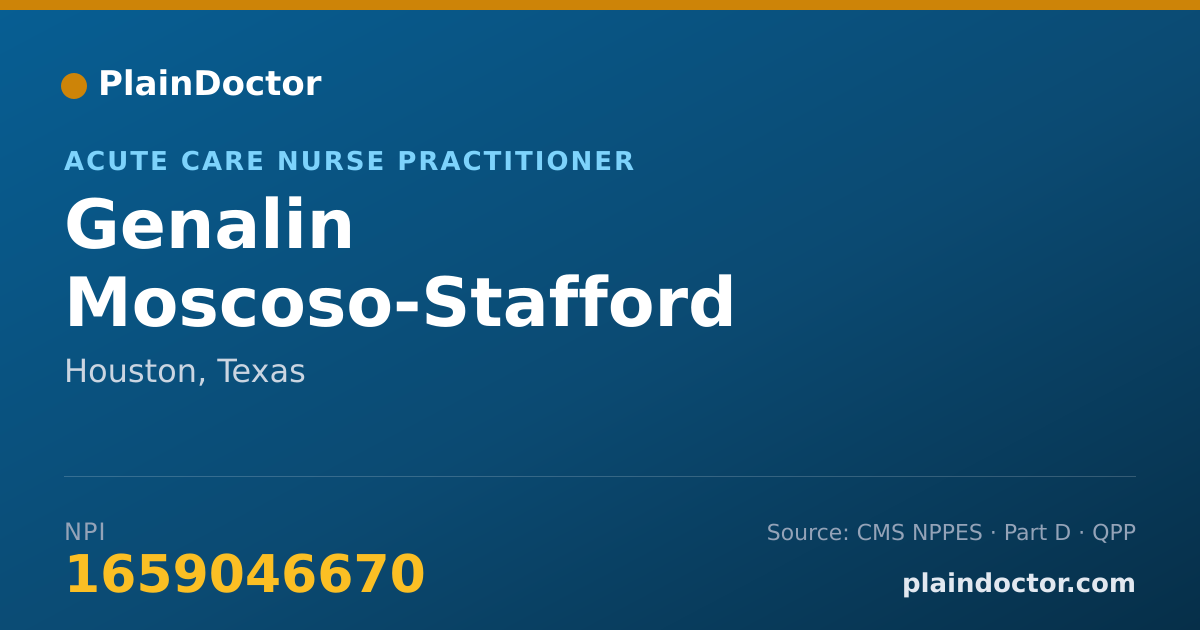Shareable card for Genalin Moscoso-Stafford - Acute Care Nurse Practitioner, Houston, TX