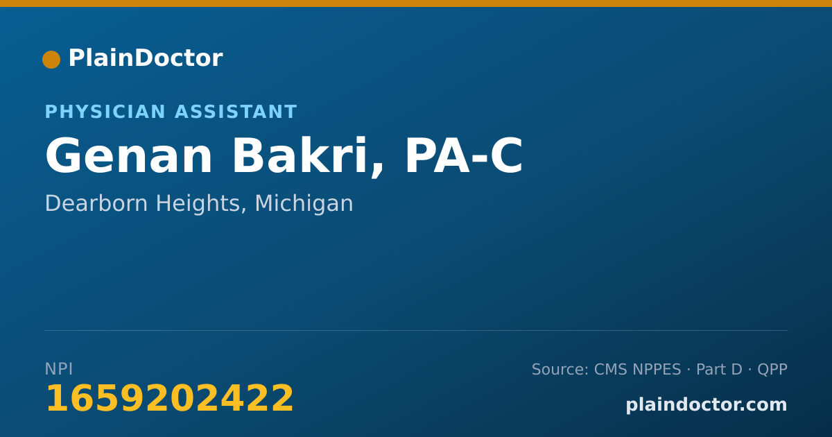 Shareable card for Genan Bakri, PA-C - Physician Assistant, Dearborn Heights, MI