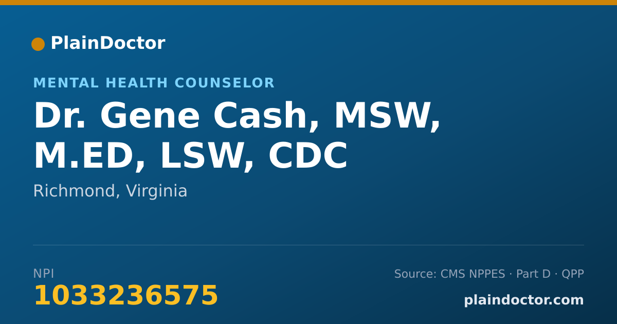 Shareable card for Gene Cash, MSW, M.ED, LSW, CDC - Mental Health Counselor, Richmond, VA