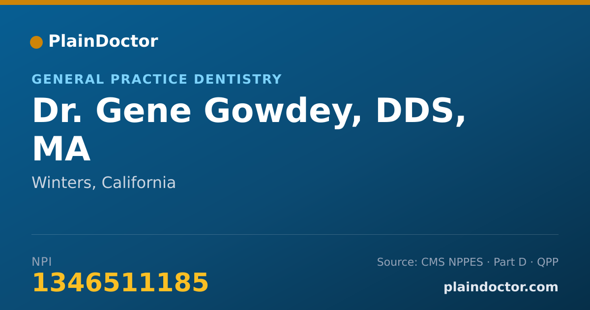 Shareable card for Gene Gowdey, DDS, MA - General Practice Dentistry, Winters, CA