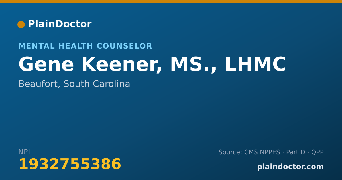 Shareable card for Gene Keener, MS., LHMC - Mental Health Counselor, Beaufort, SC