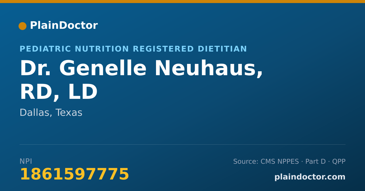 Shareable card for Genelle Neuhaus, RD, LD - Pediatric Nutrition Registered Dietitian, Dallas, TX