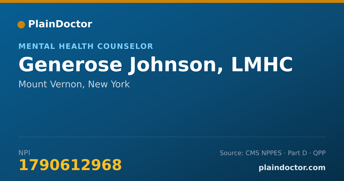 Shareable card for Generose Johnson, LMHC - Mental Health Counselor, Mount Vernon, NY