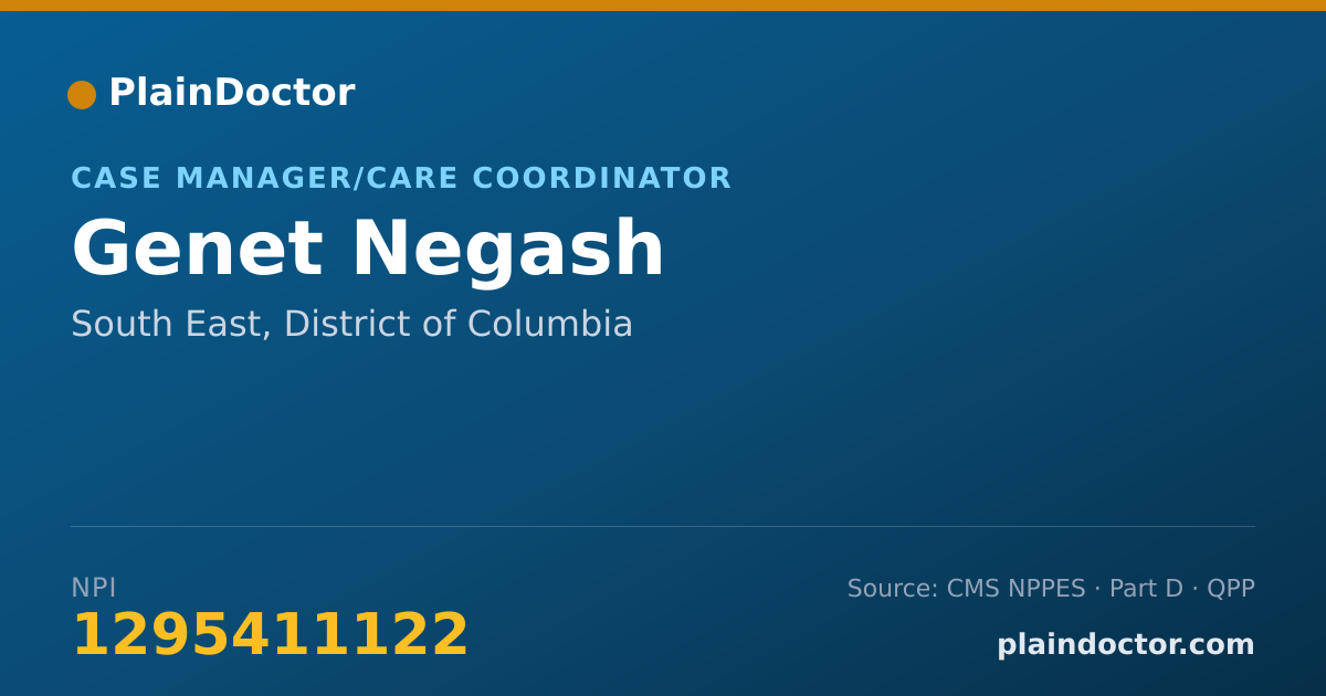 Shareable card for Genet Negash - Case Manager/Care Coordinator, South East, DC