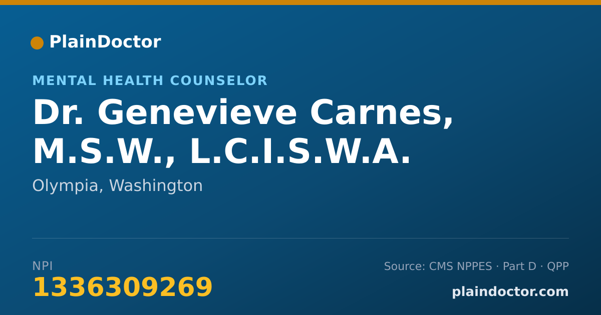 Shareable card for Genevieve Carnes, M.S.W., L.C.I.S.W.A. - Mental Health Counselor, Olympia, WA