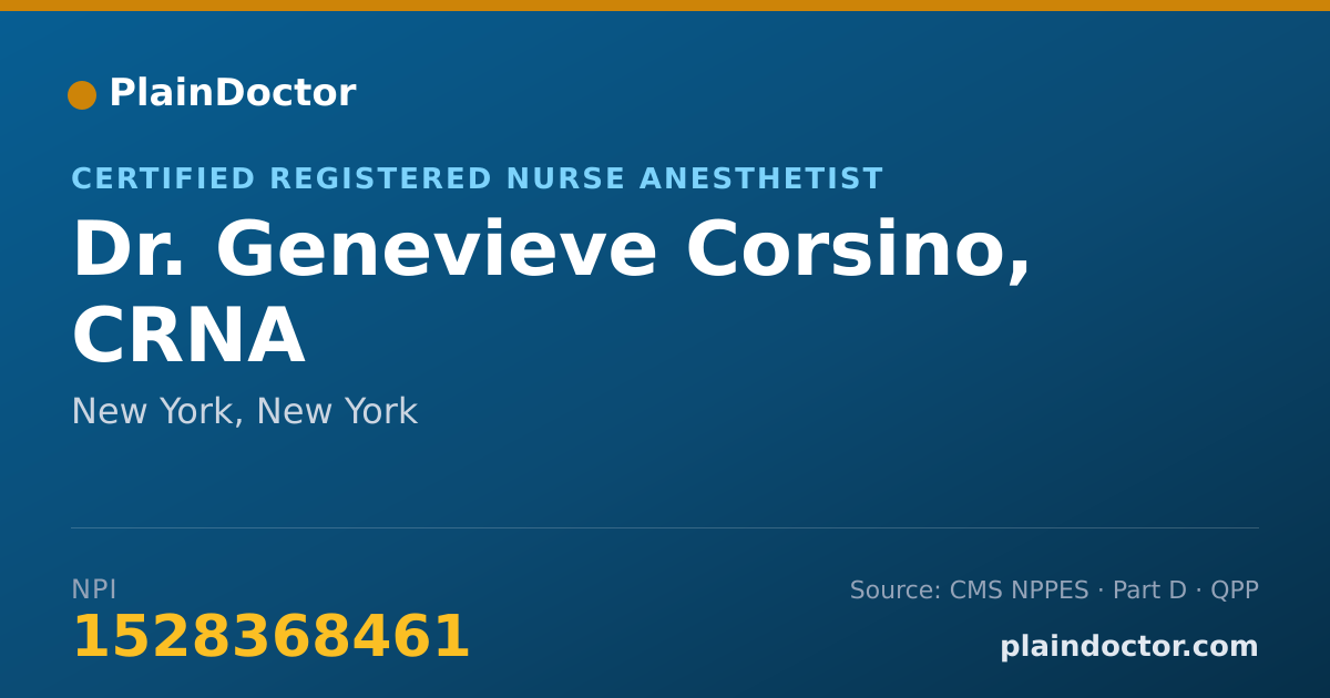 Shareable card for Genevieve Corsino, CRNA - Certified Registered Nurse Anesthetist, New York, NY