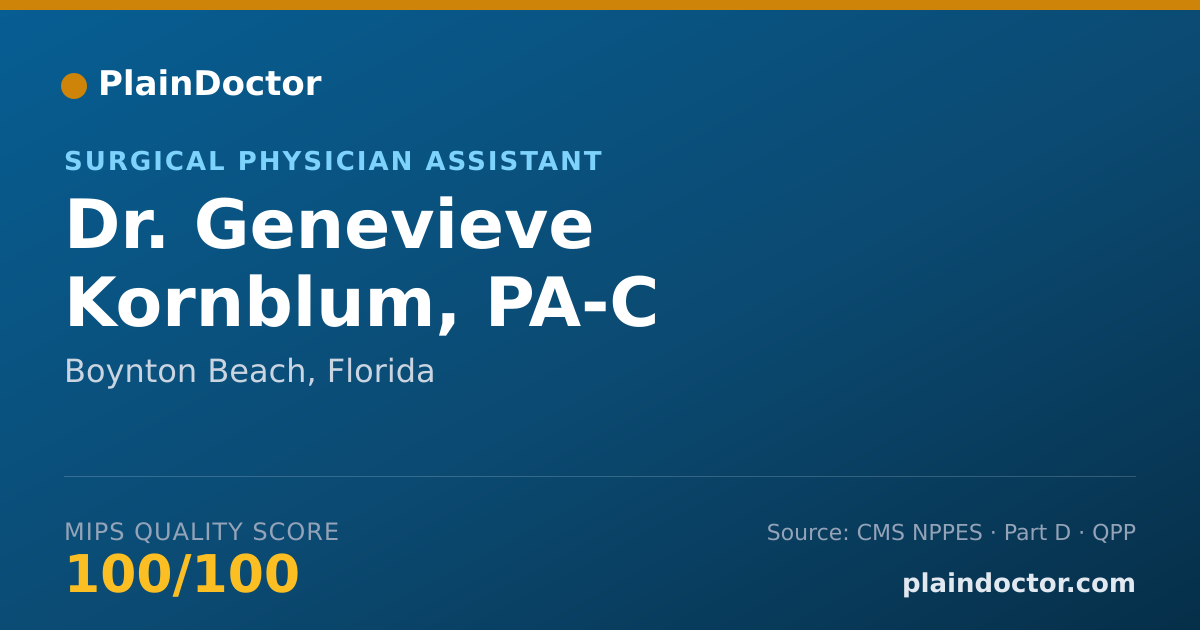 Shareable card for Genevieve Kornblum, PA-C - Surgical Physician Assistant, Boynton Beach, FL