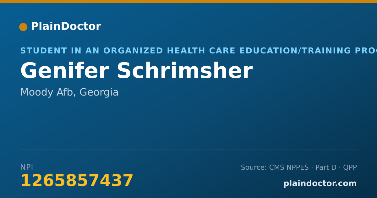 Shareable card for Genifer Schrimsher - Student in an Organized Health Care Education/Training Program, Moody Afb, GA