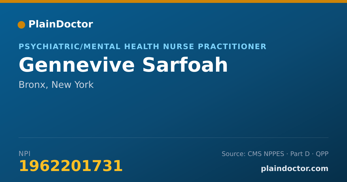Shareable card for Gennevive Sarfoah - Psychiatric/Mental Health Nurse Practitioner, Bronx, NY