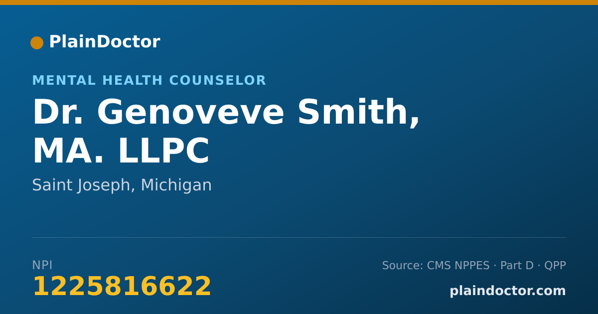 Shareable card for Genoveve Smith, MA. LLPC - Mental Health Counselor, Saint Joseph, MI