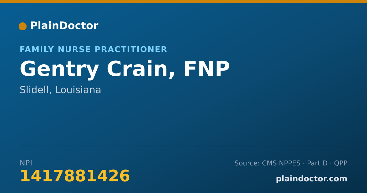 Shareable card for Gentry Crain, FNP - Family Nurse Practitioner, Slidell, LA