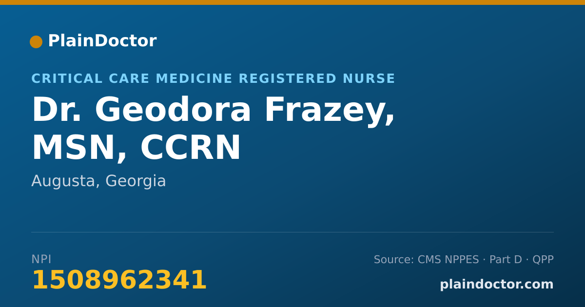 Shareable card for Geodora Frazey, MSN, CCRN - Critical Care Medicine Registered Nurse, Augusta, GA