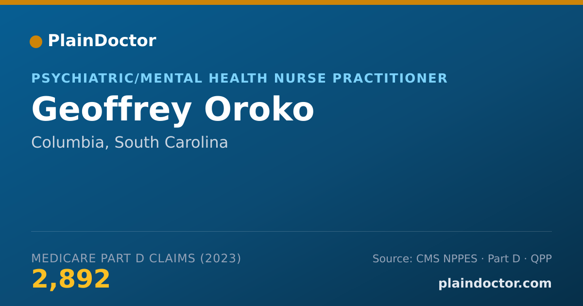 Shareable card for Geoffrey Oroko - Psychiatric/Mental Health Nurse Practitioner, Columbia, SC