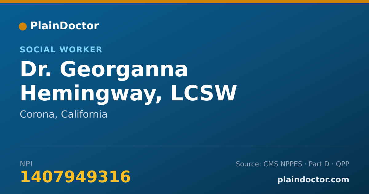 Shareable card for Georganna Hemingway, LCSW - Social Worker, Corona, CA