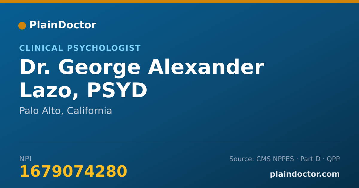 Shareable card for George Alexander Lazo, PSYD - Clinical Psychologist, Palo Alto, CA