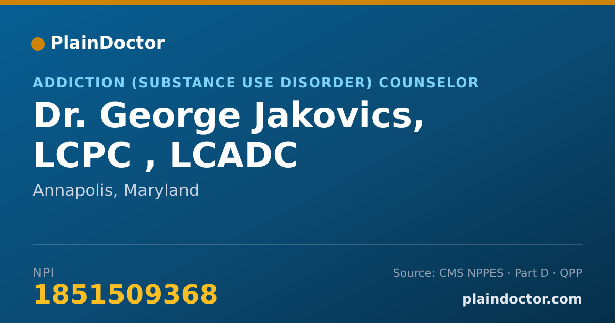 Shareable card for George Jakovics, LCPC , LCADC - Addiction (Substance Use Disorder) Counselor, Annapolis, MD
