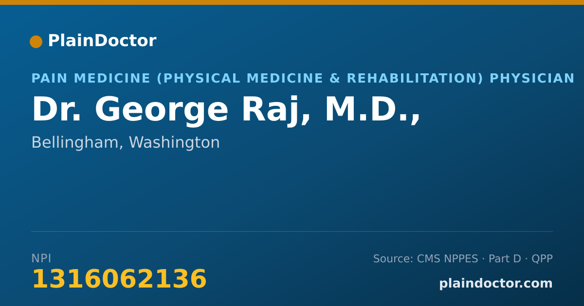 Shareable card for George Raj, M.D., - Pain Medicine (Physical Medicine & Rehabilitation) Physician, Bellingham, WA