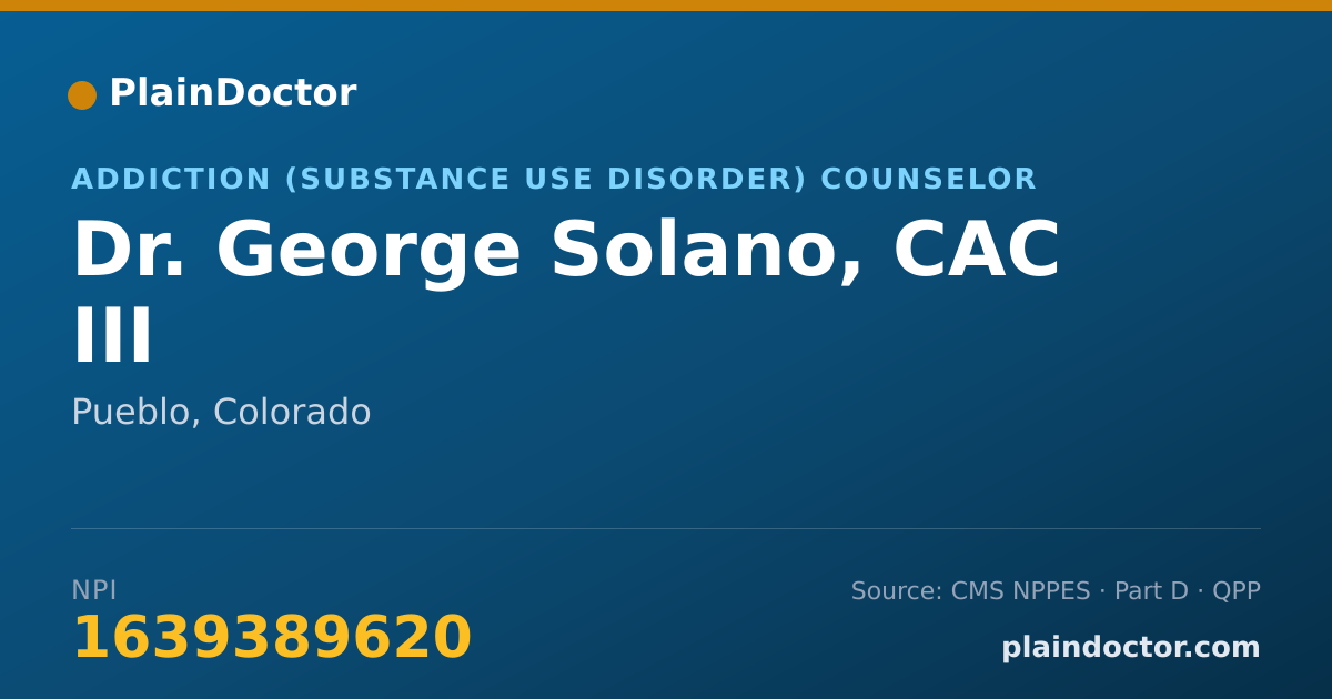 Shareable card for George Solano, CAC III - Addiction (Substance Use Disorder) Counselor, Pueblo, CO