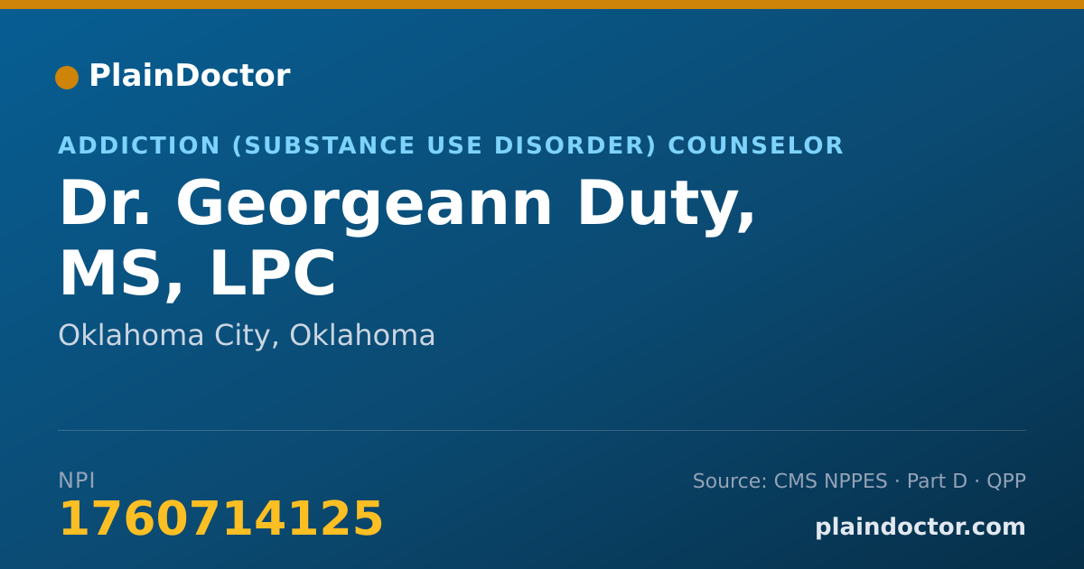 Shareable card for Georgeann Duty, MS, LPC - Addiction (Substance Use Disorder) Counselor, Oklahoma City, OK