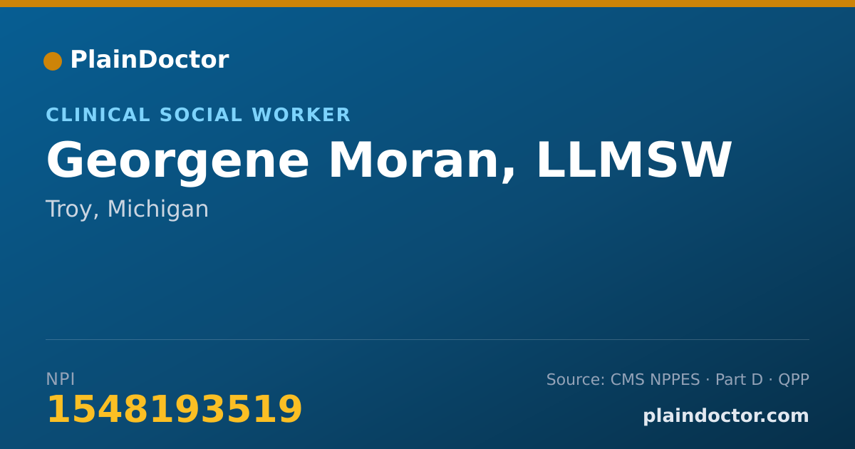Shareable card for Georgene Moran, LLMSW - Clinical Social Worker, Troy, MI