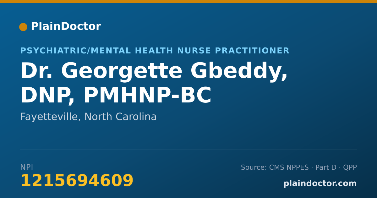 Shareable card for Georgette Gbeddy, DNP, PMHNP-BC - Psychiatric/Mental Health Nurse Practitioner, Fayetteville, NC