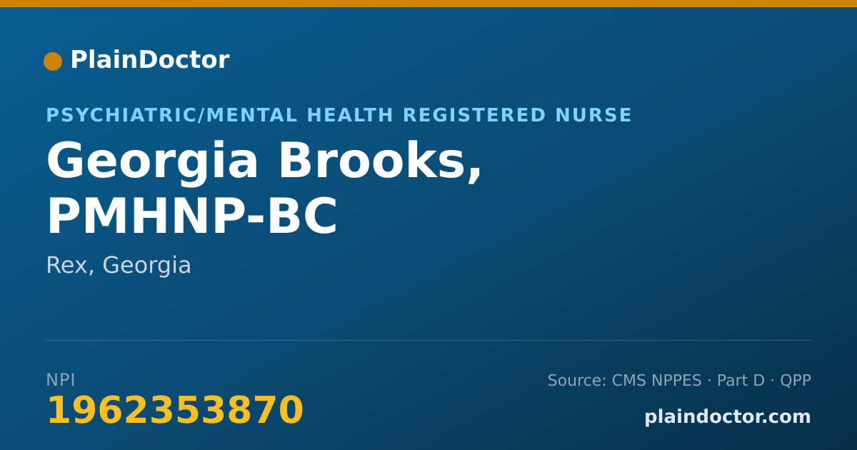 Shareable card for Georgia Brooks, PMHNP-BC - Psychiatric/Mental Health Registered Nurse, Rex, GA