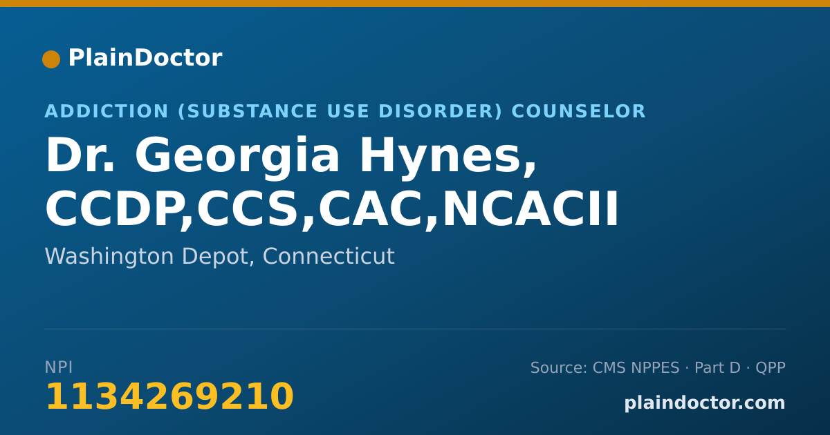 Shareable card for Georgia Hynes, CCDP,CCS,CAC,NCACII - Addiction (Substance Use Disorder) Counselor, Washington Depot, CT