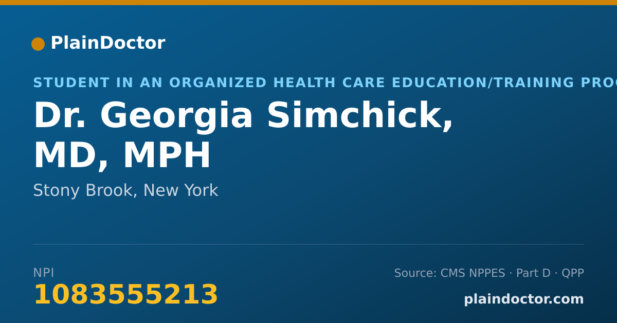 Shareable card for Georgia Simchick, MD, MPH - Student in an Organized Health Care Education/Training Program, Stony Brook, NY