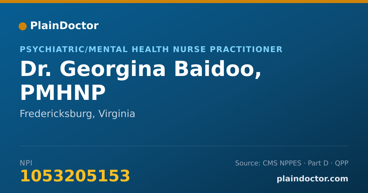 Shareable card for Georgina Baidoo, PMHNP - Psychiatric/Mental Health Nurse Practitioner, Fredericksburg, VA