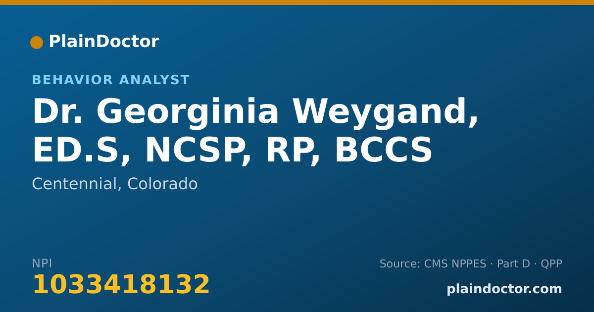 Shareable card for Georginia Weygand, ED.S, NCSP, RP, BCCS - Behavior Analyst, Centennial, CO
