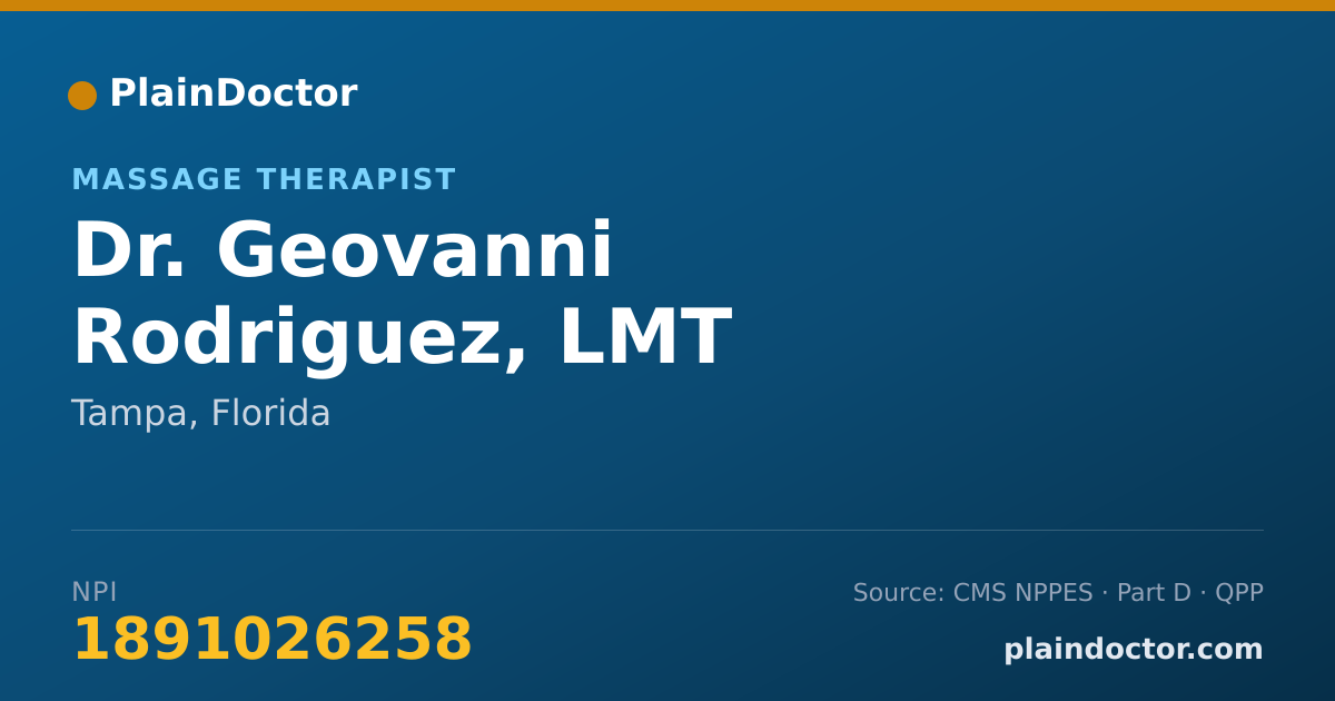 Shareable card for Geovanni Rodriguez, LMT - Massage Therapist, Tampa, FL