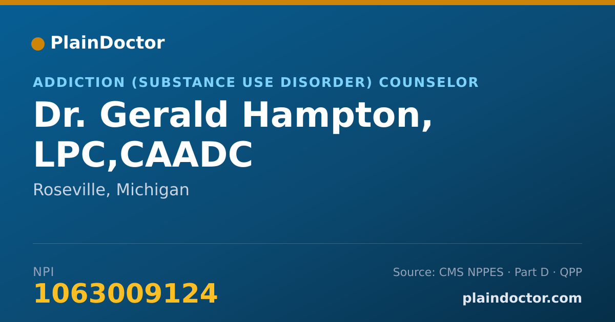 Shareable card for Gerald Hampton, LPC,CAADC - Addiction (Substance Use Disorder) Counselor, Roseville, MI