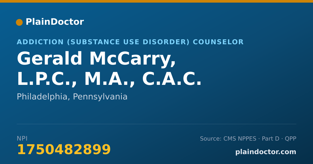 Shareable card for Gerald McCarry, L.P.C., M.A., C.A.C. - Addiction (Substance Use Disorder) Counselor, Philadelphia, PA