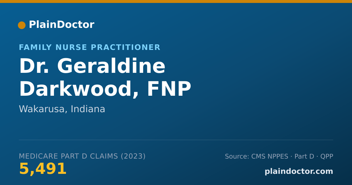 Shareable card for Geraldine Darkwood, FNP - Family Nurse Practitioner, Wakarusa, IN