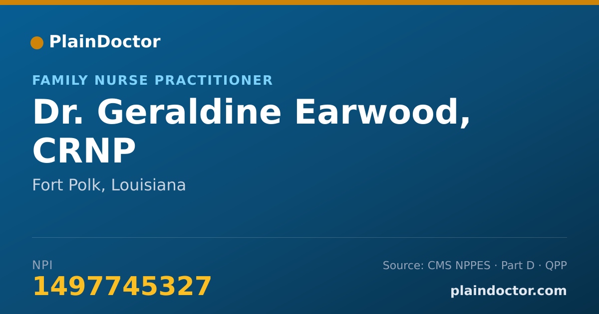 Shareable card for Geraldine Earwood, CRNP - Family Nurse Practitioner, Fort Polk, LA