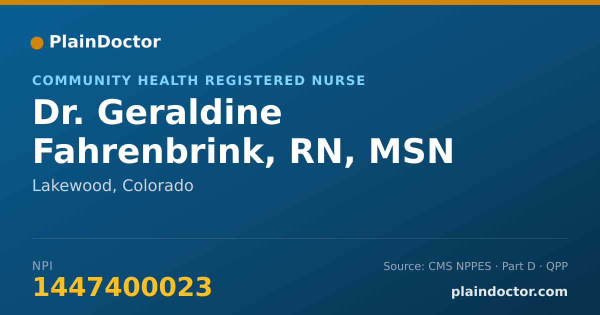 Shareable card for Geraldine Fahrenbrink, RN, MSN - Community Health Registered Nurse, Lakewood, CO