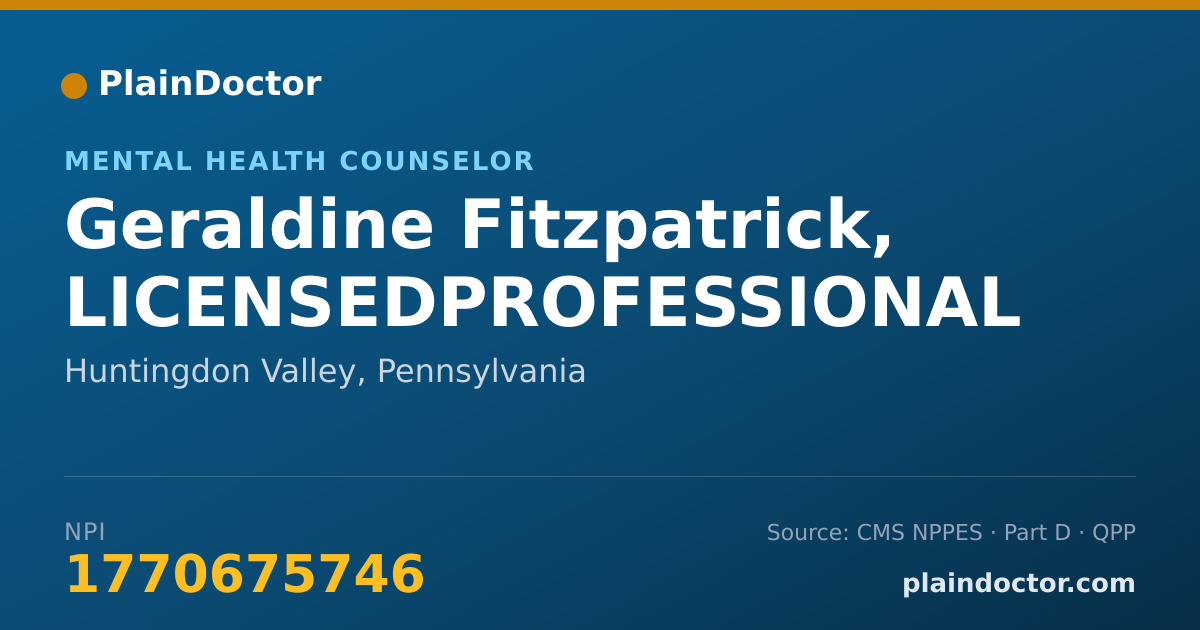 Shareable card for Geraldine Fitzpatrick, LICENSEDPROFESSIONAL - Mental Health Counselor, Huntingdon Valley, PA