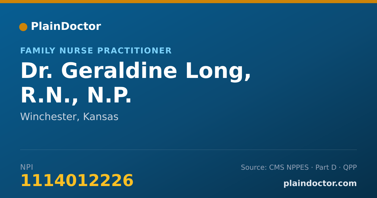 Shareable card for Geraldine Long, R.N., N.P. - Family Nurse Practitioner, Winchester, KS