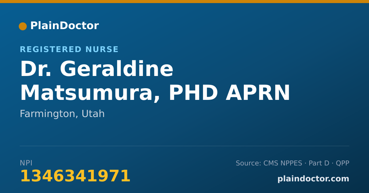 Shareable card for Geraldine Matsumura, PHD APRN - Registered Nurse, Farmington, UT