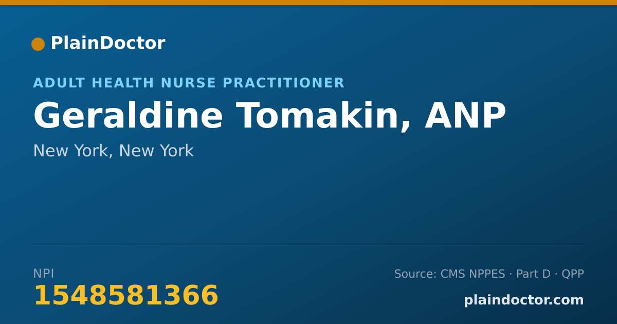 Shareable card for Geraldine Tomakin, ANP - Adult Health Nurse Practitioner, New York, NY