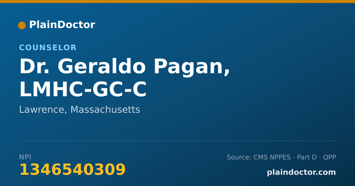 Shareable card for Geraldo Pagan, LMHC-GC-C - Counselor, Lawrence, MA