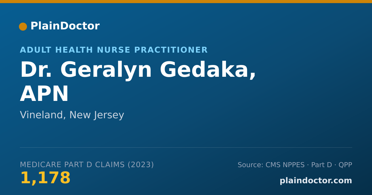 Shareable card for Geralyn Gedaka, APN - Adult Health Nurse Practitioner, Vineland, NJ