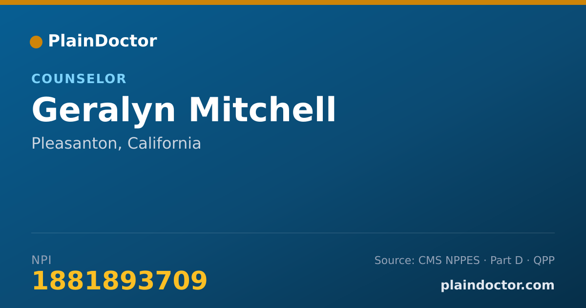 Shareable card for Geralyn Mitchell - Counselor, Pleasanton, CA