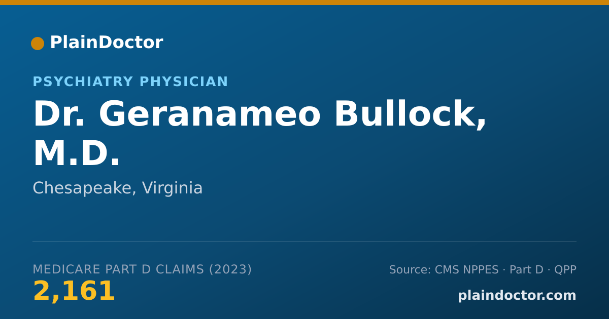 Shareable card for Geranameo Bullock, M.D. - Psychiatry Physician, Chesapeake, VA